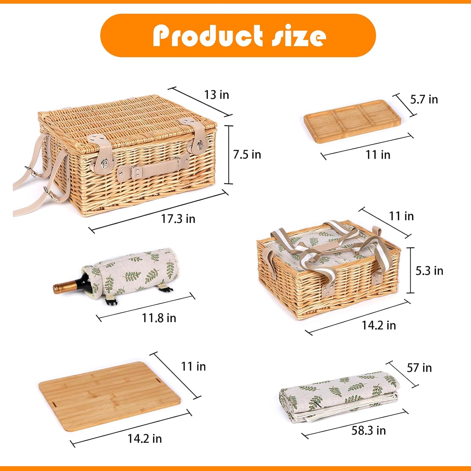 Hap Tim Dual Wicker Picnic Basket Set with Blanket Charcuterie Boards for 2/4/6 - Unique Gifts Ideas for Couple, Engagement, Wedding, Bridal Shower, Family, Christmas - White Elephant Gifts for Adults - Image 3