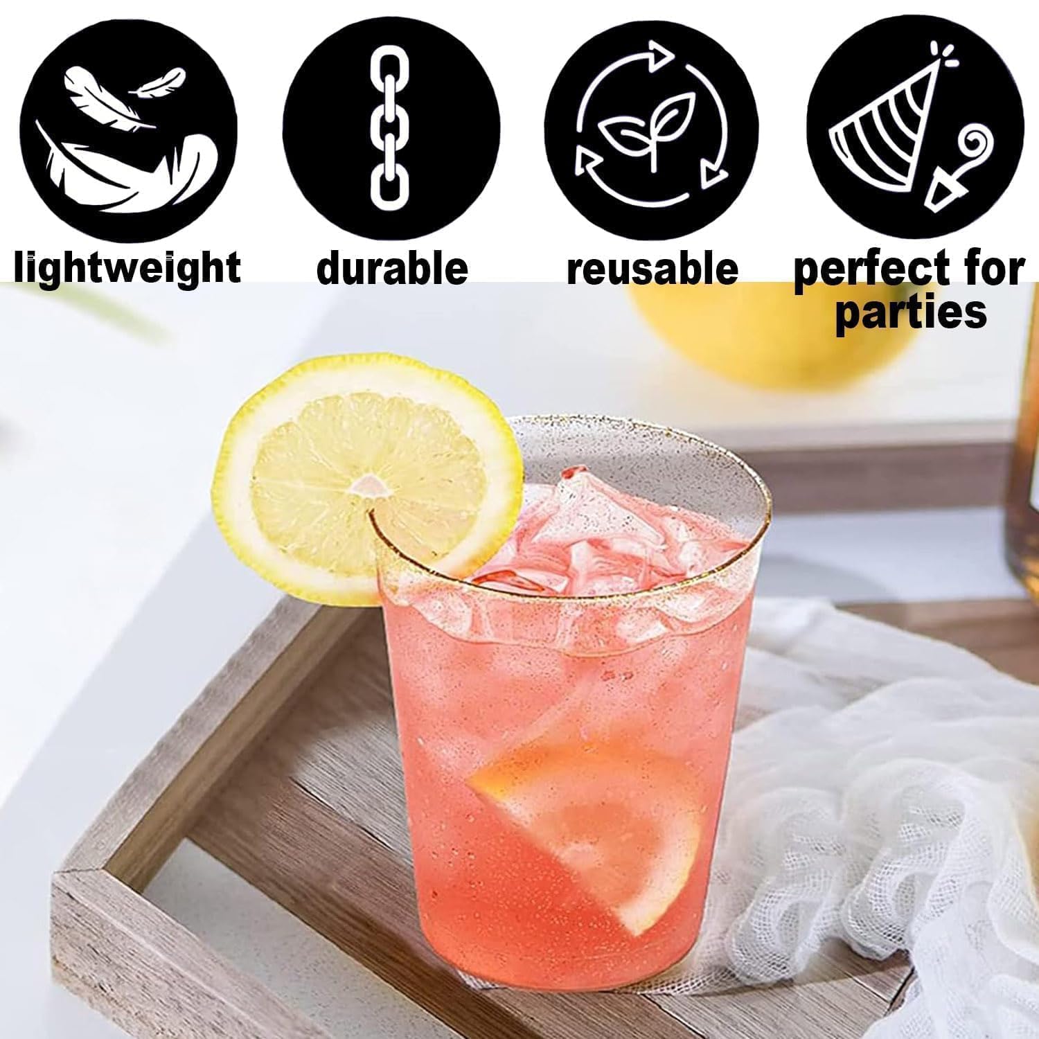 Plastikowe kubki wielokrotnego użytku, 50 sztuk, 300 ml, na urodziny, wesela, imprezy, kemping i różne okazje