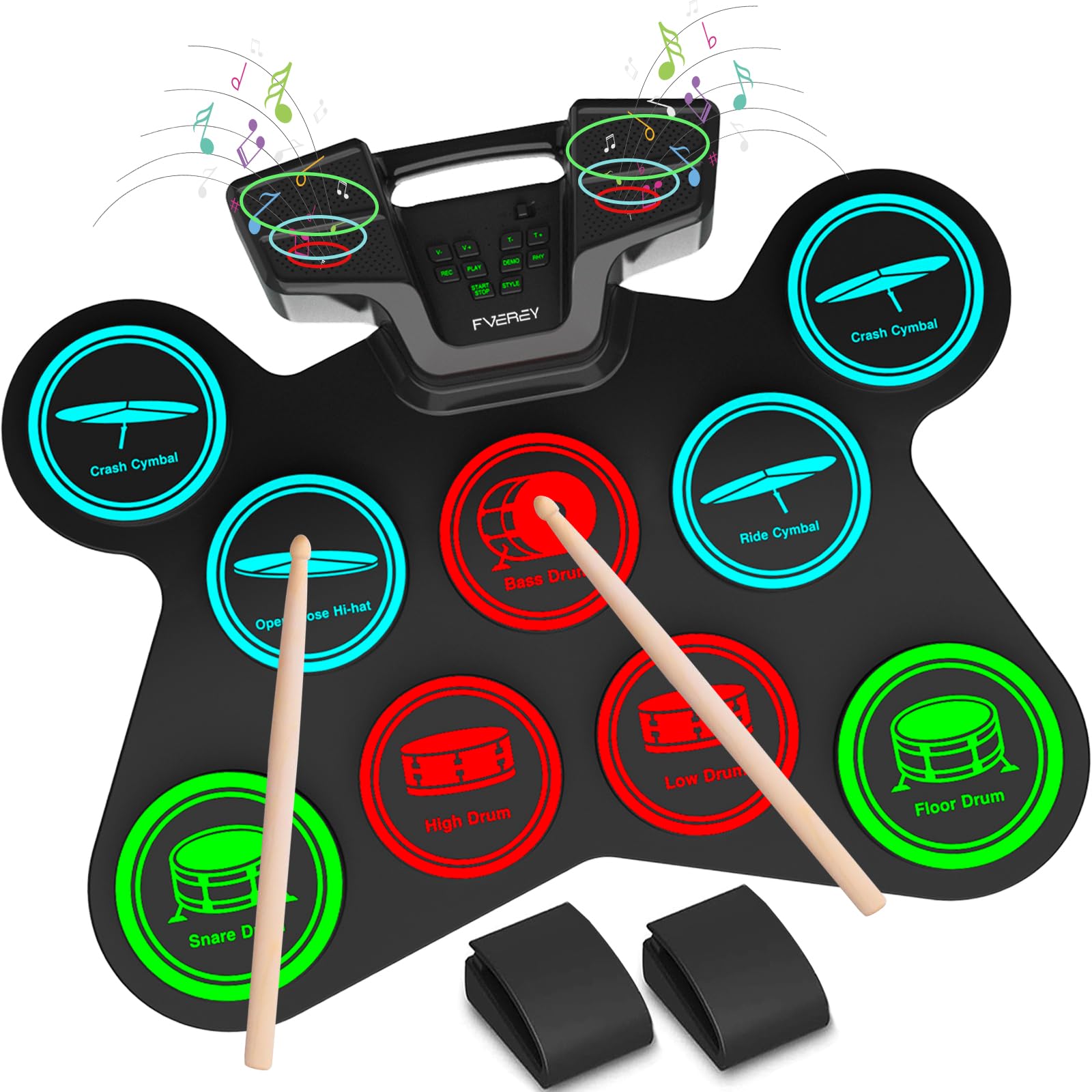 FVEREYElectronic Drum Set for Kids - 9 Drum Pads, 2 Pedals & 2 Sticks, Drum Kit with Headphone Jack, Rechargeable Drums Pad for Kid Age 8-12, Gifts for Boys & Girls Ages 7 8 9 10 11 12 13+ Year Old