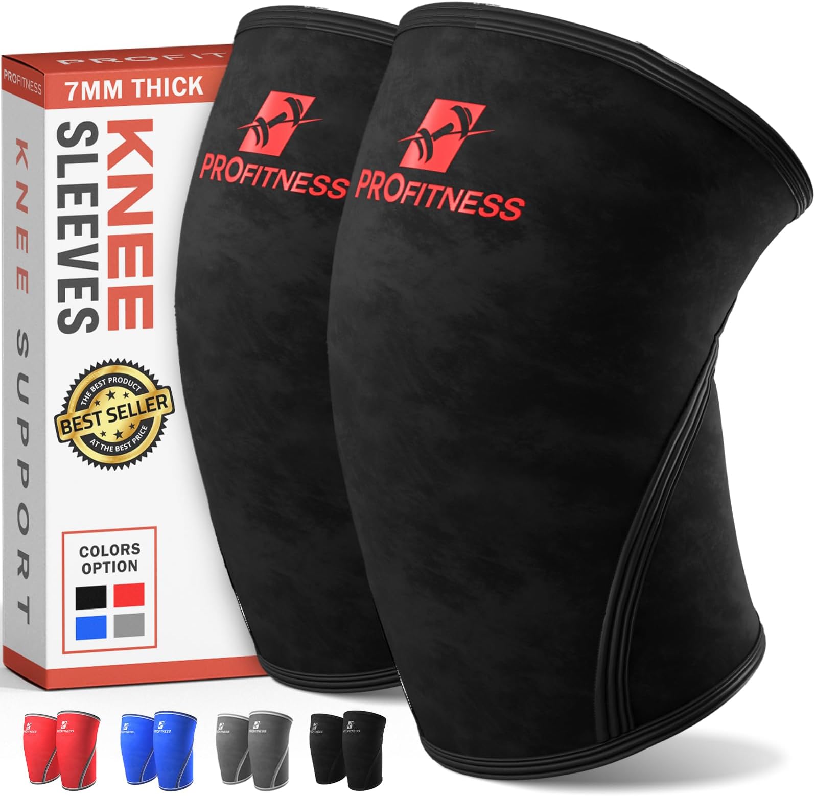 ProFitness Knee Sleeves Weightlifting Men & Women - 7mm Thick Premium Neoprene Weight Lifting Knee Sleeve for Women & Men Ideal for Squats, Powerlifting & Deadlift | Squat Knee Sleeves for Men & Women