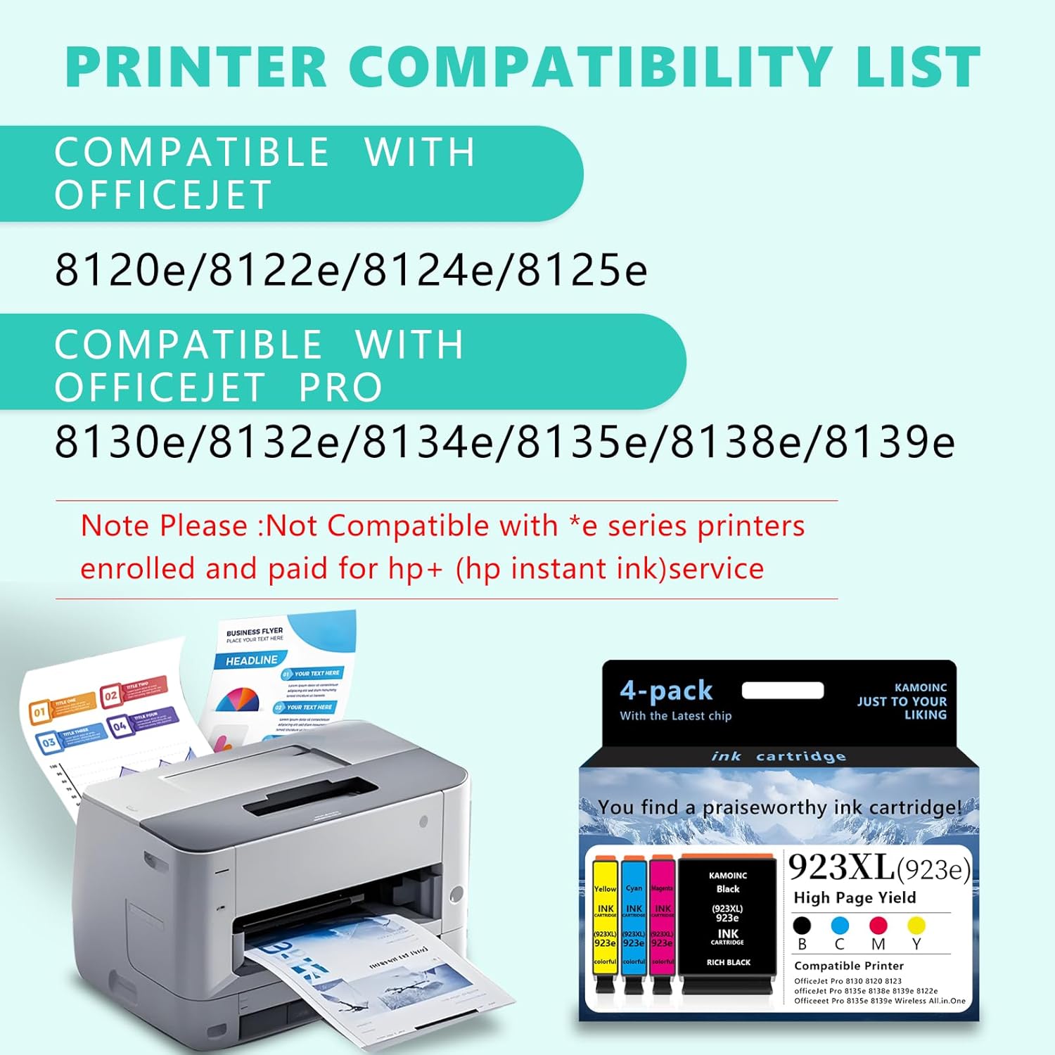 923XL 923e Ink Cartridges Combo Pack: Replacement for HP 923XL 923e Ink Cartridges for OfficeJet Pro 8120 8130 8122 8124 8125 8132 8134 8135 8138 8139 Printers(4 Color)