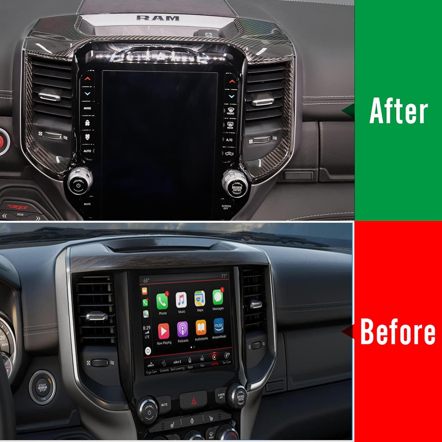 Car Center Console Dash Navigation Air Vent Trim for Dodge Ram 1500 2500 3500 TRX Limited Longhorn 2019-2023, Genuine Carbon Fiber Interior Air Condition Outlet (Style B)