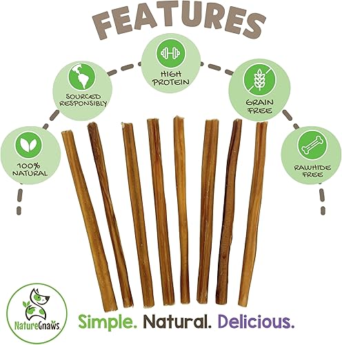 Miniatura 9 de Nature Gnaws Super Skinny Bully Sticks para perros pequeños, huesos dentales de carne de res natural de primera calidad, sabrosas golosinas finas