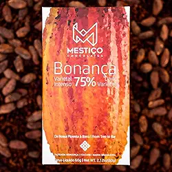 Mestiço Chocolates Bonança, Chocolate Amargo 75% Cacau, Artesanal, 60g, Origem Bahia Brasileira