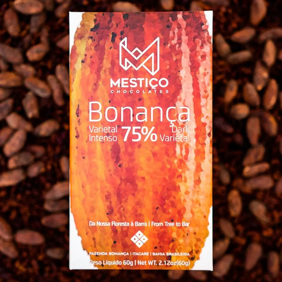 Mestiço Chocolates Bonança, Chocolate Amargo 75% Cacau, Artesanal, 60g, Origem Bahia Brasileira