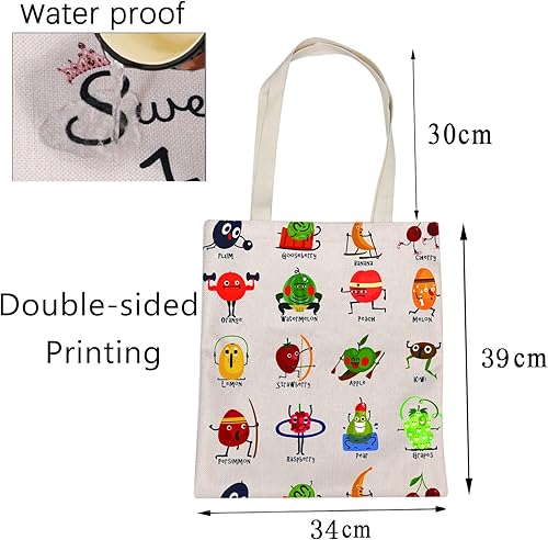 Miniatura 3 de Divertida bolsa de lona de frutas y verduras para mujeres, bolsa de mano con estampado de vegetales, bolsa de comestibles reutilizable, regalo de