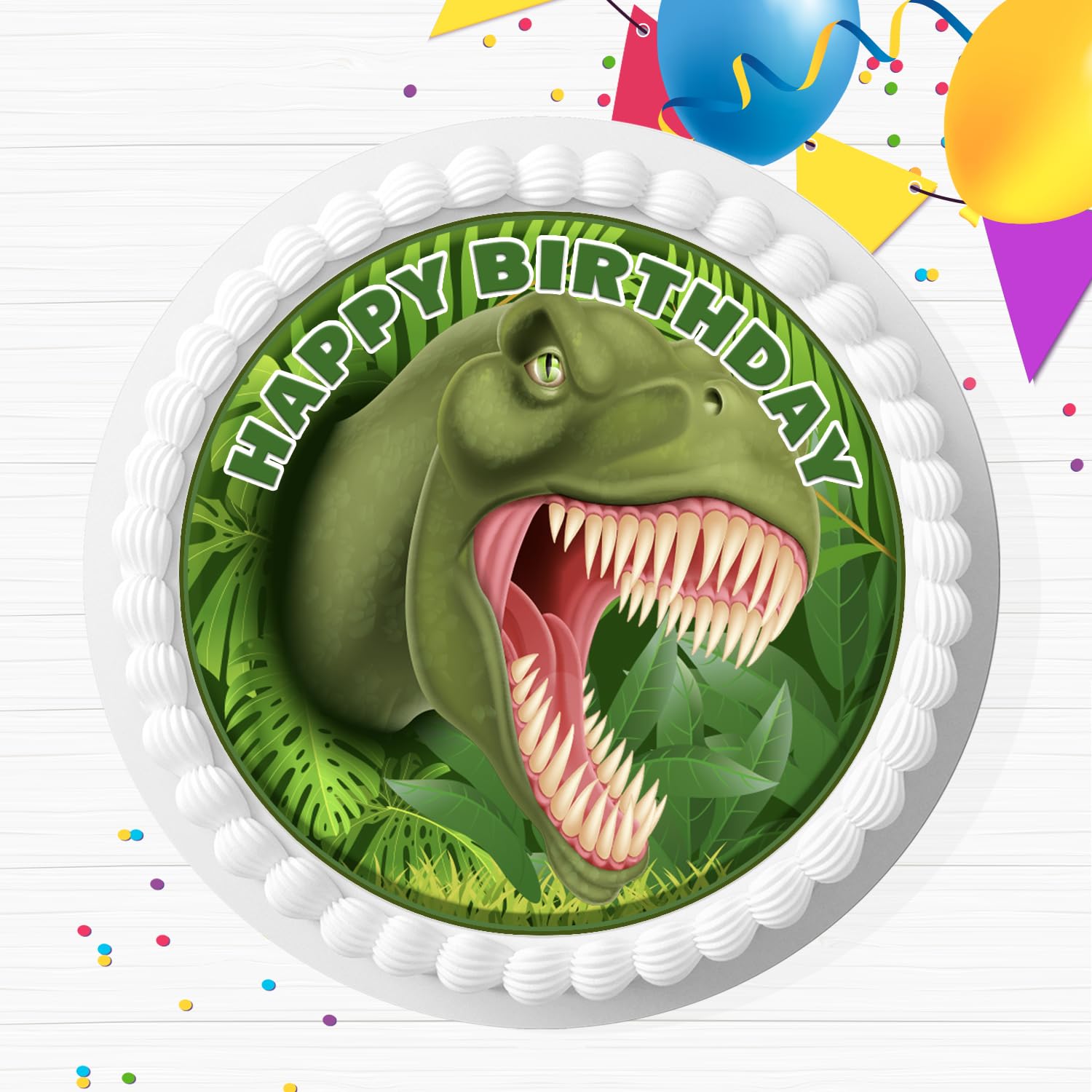 DINOSAUR T-REX HAPPY BIRTHDAY PRE-CUT 7.5 INCH EDIBLE ICING CAKE TOPPER DECORATION
