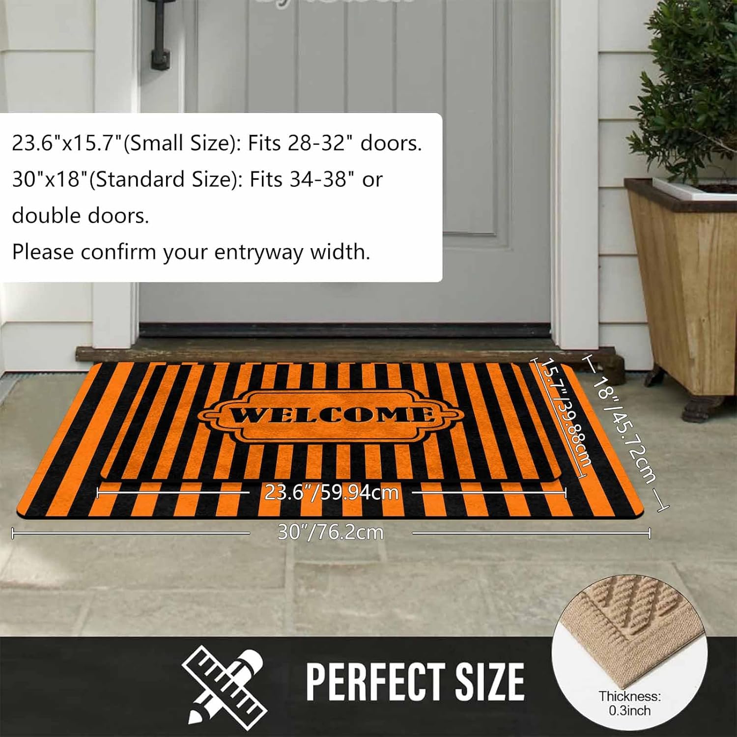 Striped Black and Orange Rug Outdoor,Cute Welcome Door Mat for Front Door,Welcome Doormat for Indoor,Outdoor,Bathroom,Kitchen,Garage,Halloween&Thanksgiving Classic Home Decor,Entryway Rug 24 * 16 in