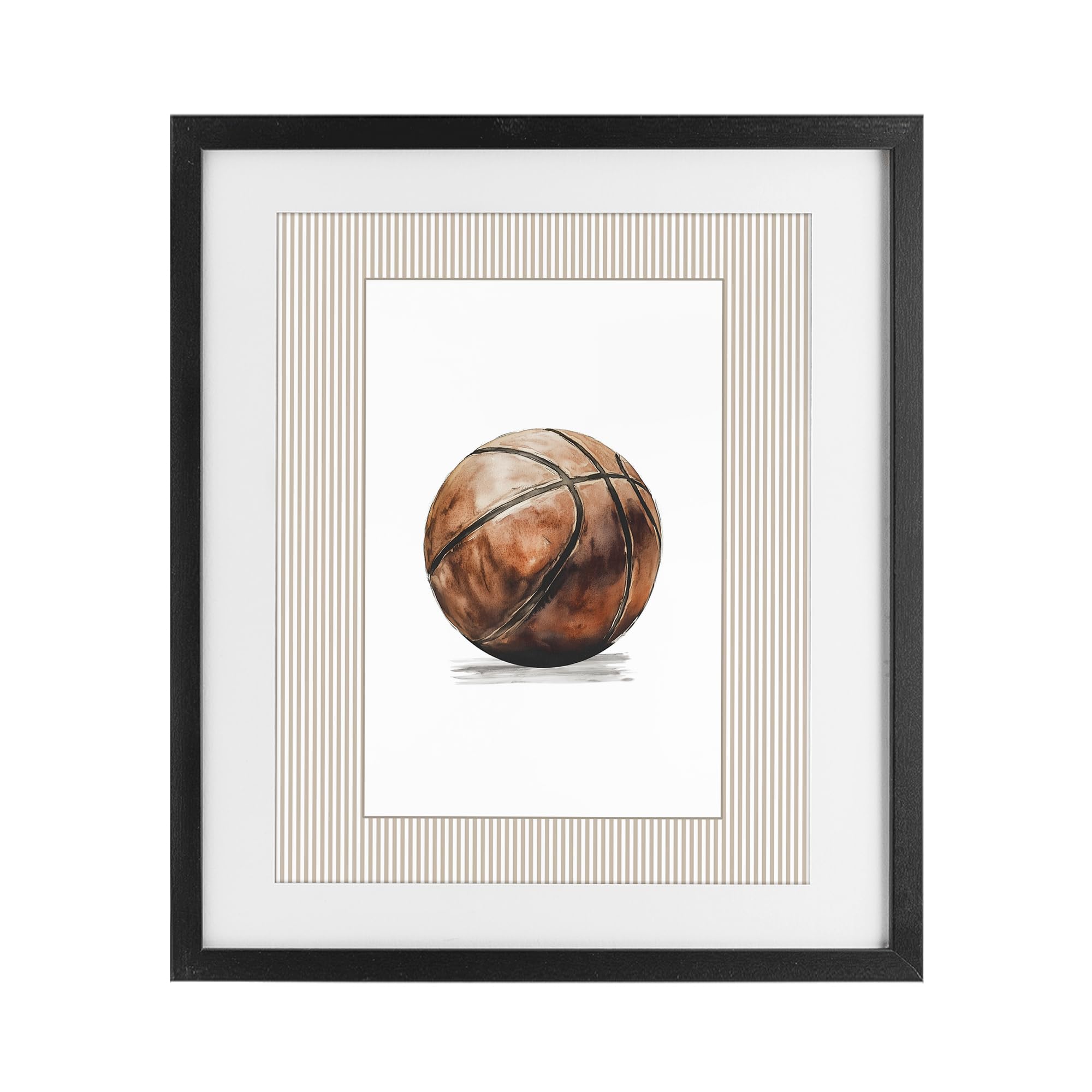 Stupell Industries Vintage Basketball Stripe Frame 'Vintage Sports Basketball'| Framed Print Under Glass