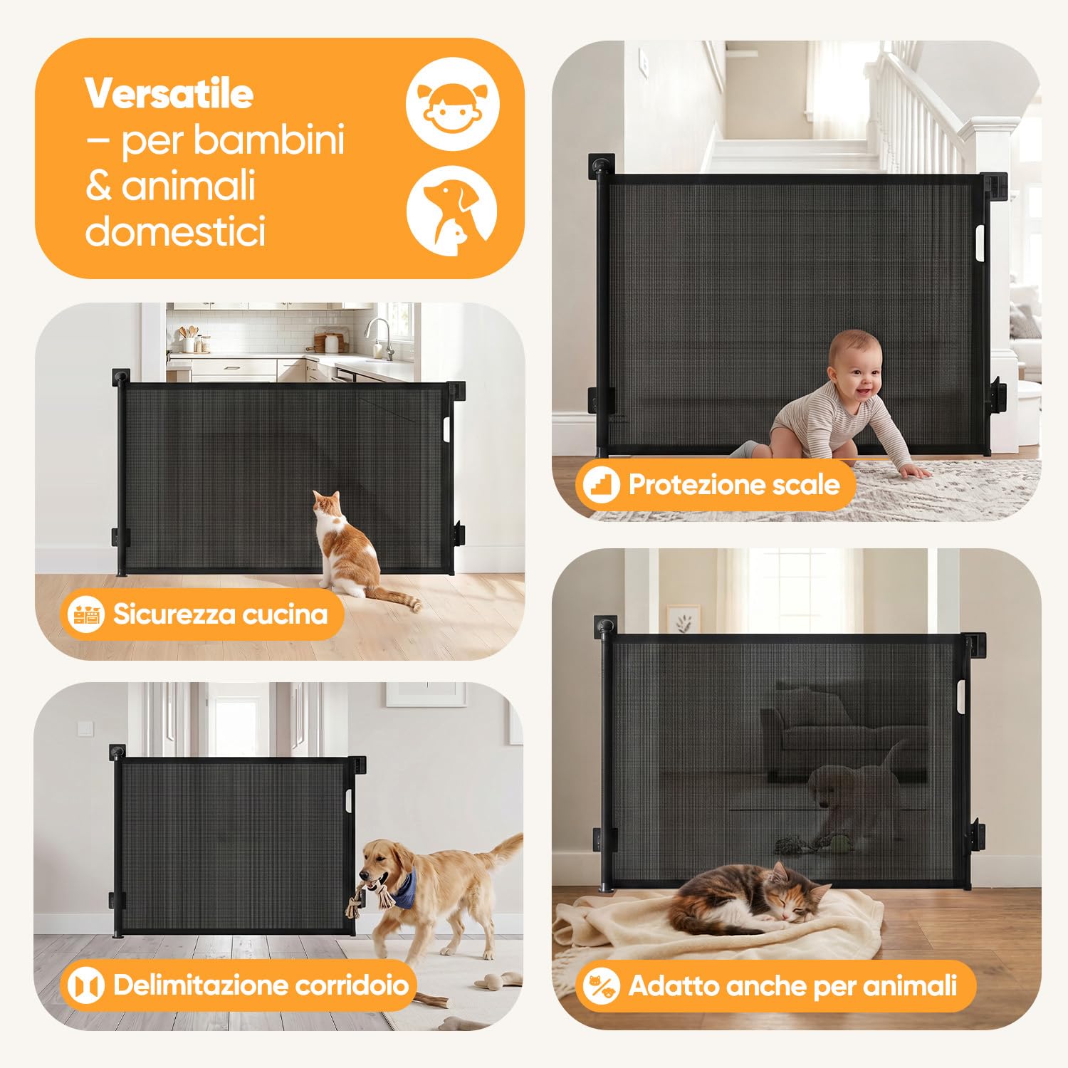 Sekey Cancelletto estensibile per scale 0-200cm – Altezza 97 cm, Senza forare + viti incluse | Barriera regolabile per porte, scale, cani (confezione da 2)