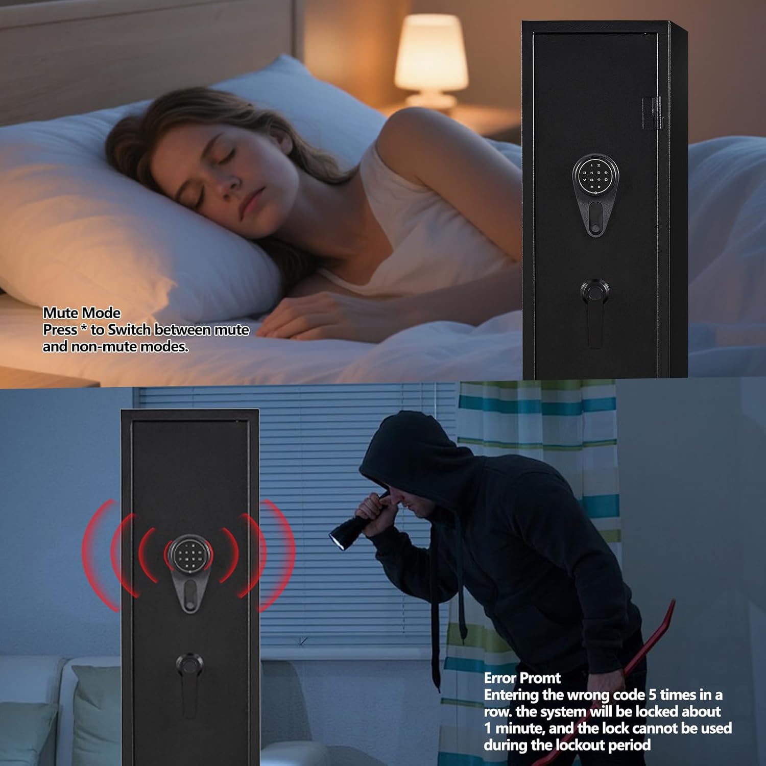 KAER 4-5 Gun Safe with Digital Keypad & Backup Keys, Gun Safe for Rifles and Pistols, Gun Cabinet with Removable Shelves for Shotguns, Long Gun Safes for Home (Assembled)