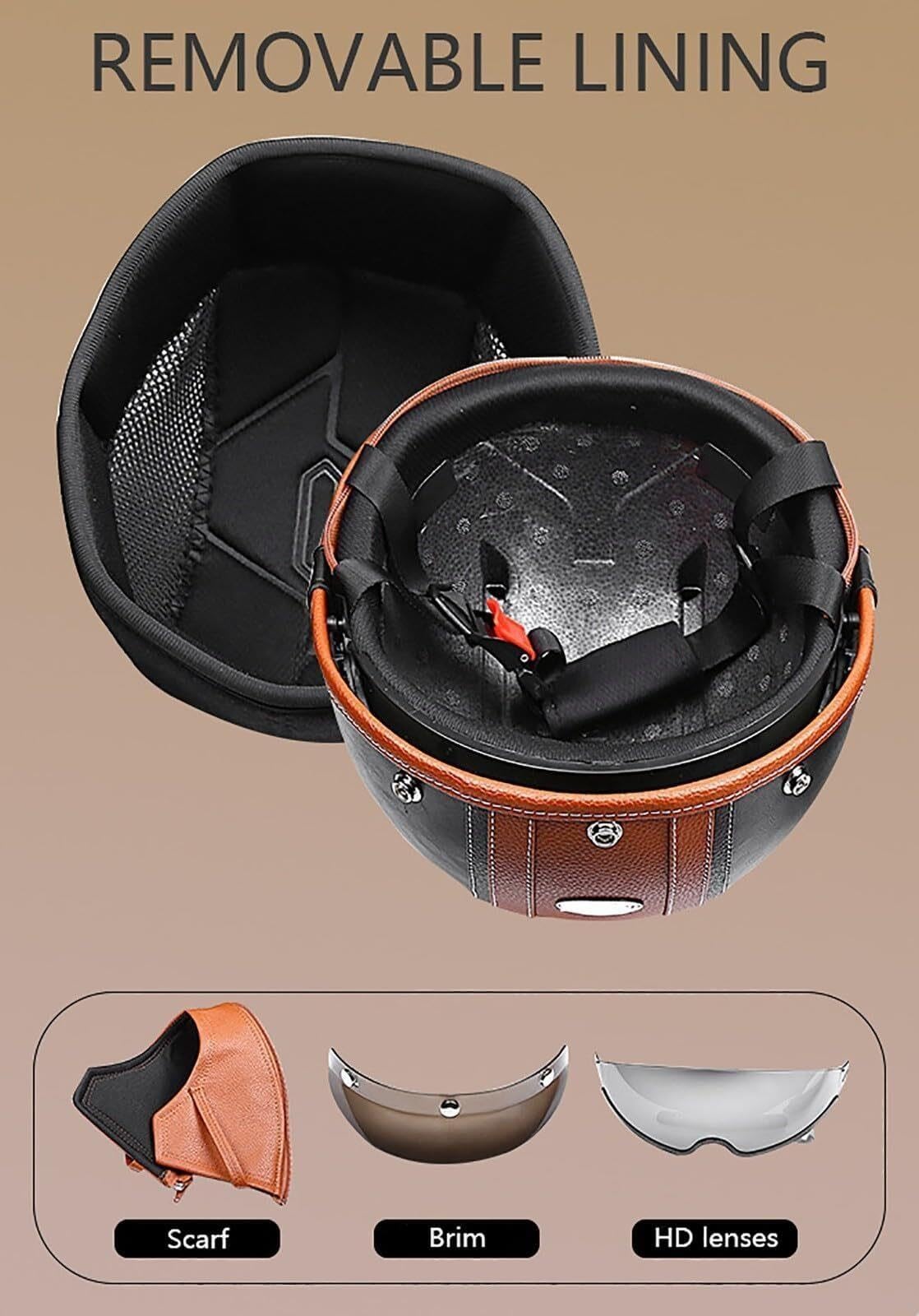 Casco Jet Moto Aperto Retrò Heritage Crema Marrone