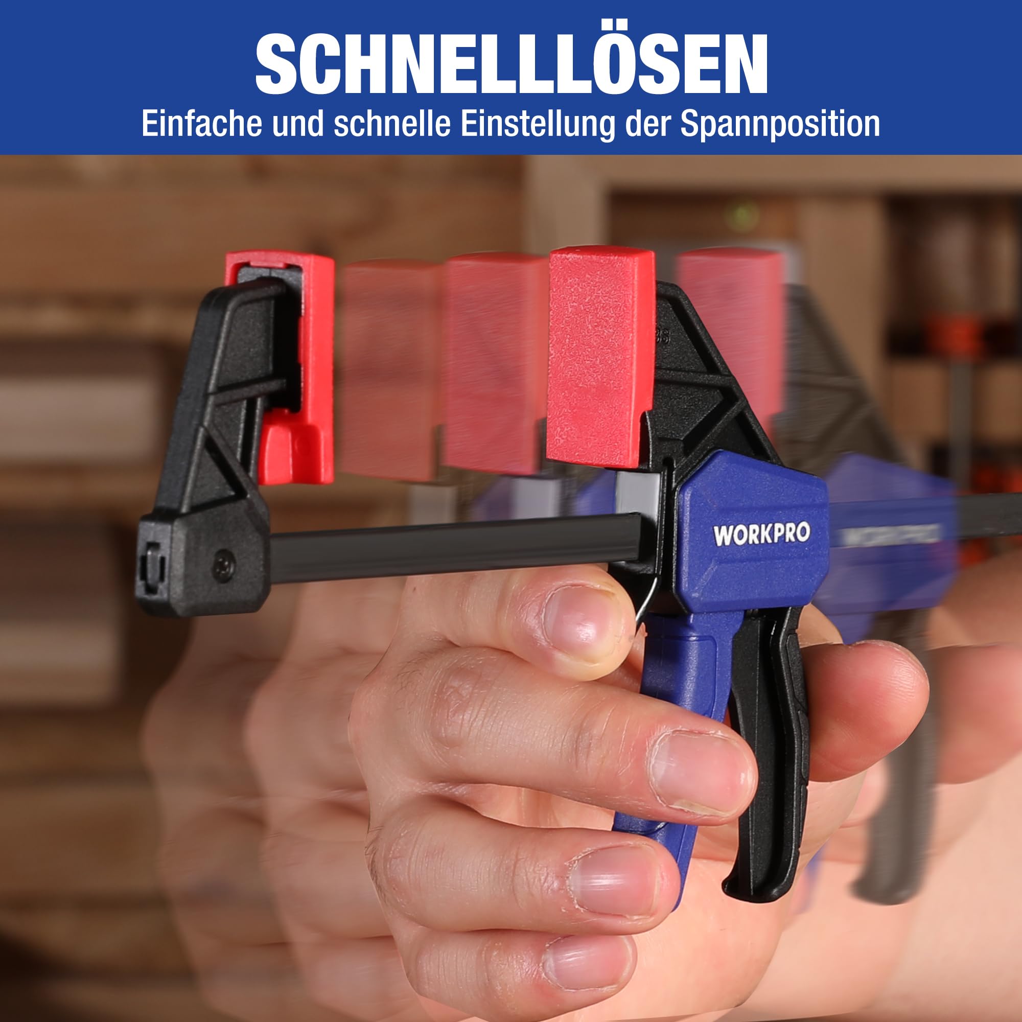 WORKPRO Einhandzwingen Set 6 Stück, 150mm Schraubzwinge Set Spannkraft 22,5kg/68kg, Spannweite 150mm, 4 Klassik & 2 Mini Schraubzwingen für präzises Fixieren und Holzarbeit