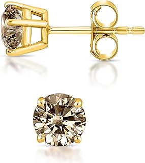 14K Brown Diamond Studs - Yellow and White Gold Earrings for Women