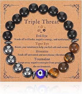 Protection Bracelet for Men Women, Quadruple Protection Evil Eye Bracelets for Men, A Handmade Beaded Crystal Healing Bracelet that can Bring Luck, Happiness and Protect