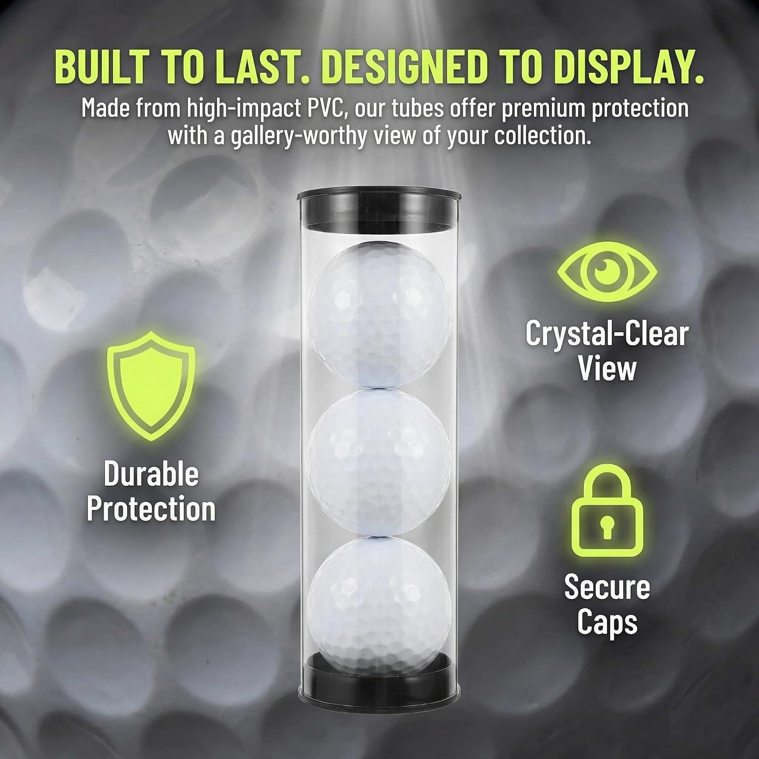 Clear Golf Ball Display Case Tubes with Caps 4 Pack, Transparent PVC Storage Holders for Collector Balls, Home Office Store Display & Golf Bag Organization