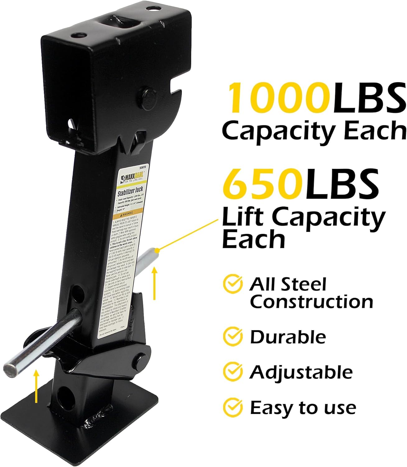 MaxxHaul 50970 Trailer Swing Down Stabilizer Jacks Telescoping RV Camper Accessories 1000 Lbs Capacity Each 12-18 inch | Set of 2