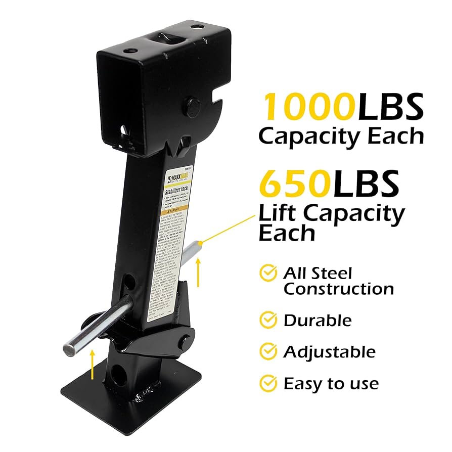 Gatos Estabilizadores, 2 Piezas Gato Estabilizador De Remolque Plegable Hierro 650 Lb Soporte 1000 Lb Capacidad De Elevaciu00f3n Telescu00f3pico Ajustable Swing Down Outriggers