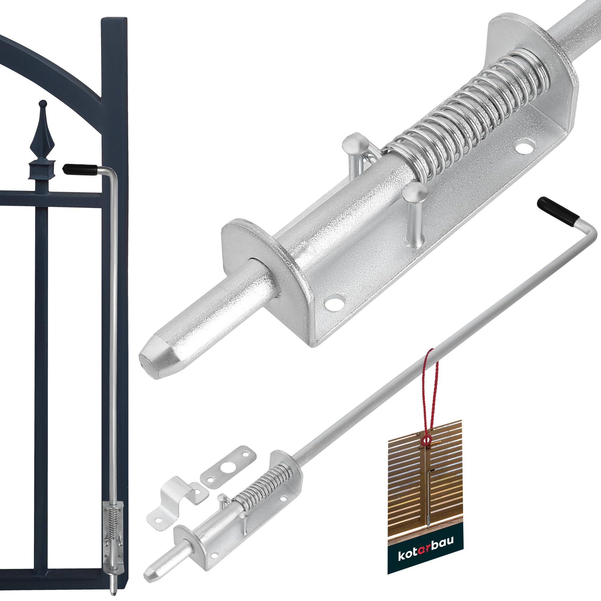 KOTARBAU® Gate Drop Bolt - Galvanised Steel - 800 mm (31.5 Inches) - Silver - Spring Latch - Heavy Duty - Spring Loaded Bolt - with Rubber Handle - Durable