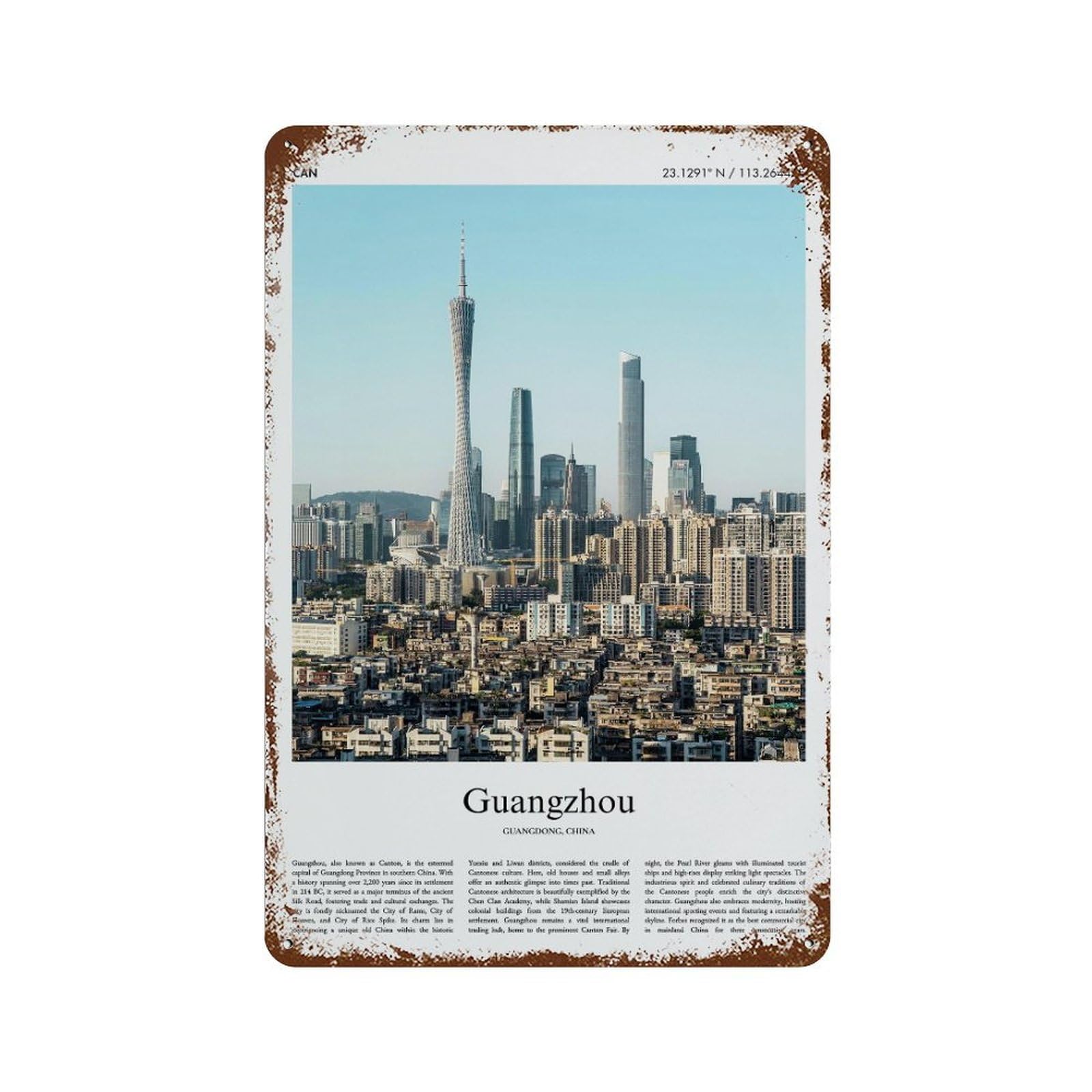 xiaoxiaoshen Guangzhou Guangdong, China City Scenery Wall Decor Art Metal Tin Poster Modern Home Decor Art Home Bar Shop Decorations Vintage Sign 30x20cm