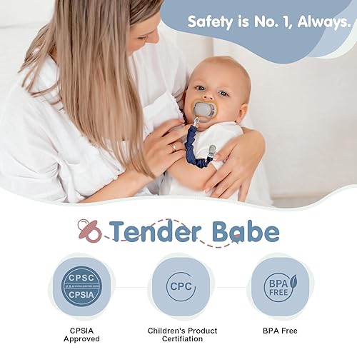 Miniatura 2 de TenderBabe Clip para chupete, paquete de 6 clips para chupete con adorable diseño de volantes, clips suaves y flexibles para bebé niña y niño