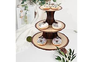 Wooden 3-Tier Paper Tree Stump Cake Stand - Rustic Cake Holder for Woodland Baby Showers