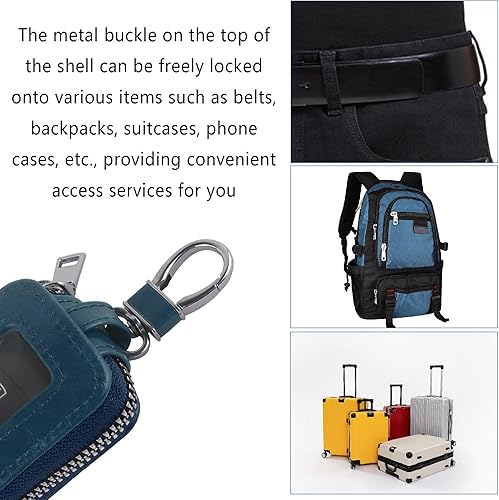 Miniatura 3 de Funda universal para llavero de automóvil con llavero y mosquetón, soporte de cuero para llavero inteligente para automóvil compatible con llavero