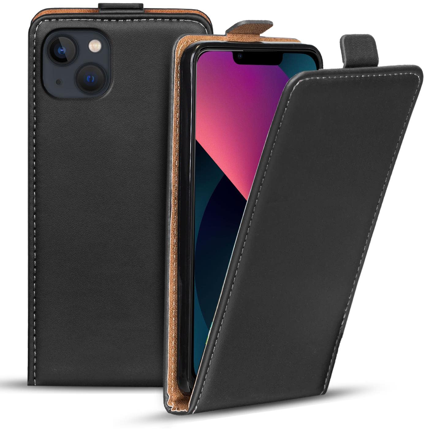 NALIA Flip Cover In Vera Pelle Per IPhone 15 Plus - Custodia A Portafoglio Con Protezione RFID, Grigio Scuro, Fatto A Mano