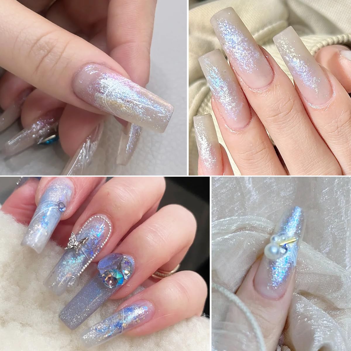 Fcozpjk Schillerndes Glitzer-Set für Nägel, 6 Farben, Schlamm-Textur, Aurora, Chrom, Nagelpuder, Rosa Blau Perlmutt, Chamäleon-Nagelflocken, Goldblatt für Nägel, Dekoration Hol