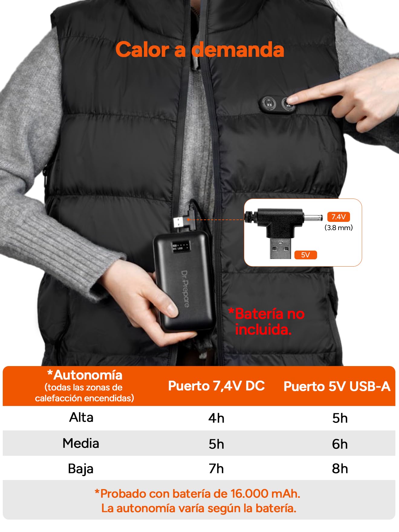 DR.PREPARE Chaleco Calefactable para Hombre y Mujer, 3 Niveles de Calefacción 10 Zonas Chaleco Térmico para Esquí Pesca Senderismo Camping