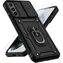 for Samsung Galaxy S21 FE 5G Case, with Slide Camera Cover HD Screen Protector [Military Grade 16ft. Drop Tested] Ring Holder Kickstand Protective Phone Case for Samsung Galaxy S21 FE 5G, Black
