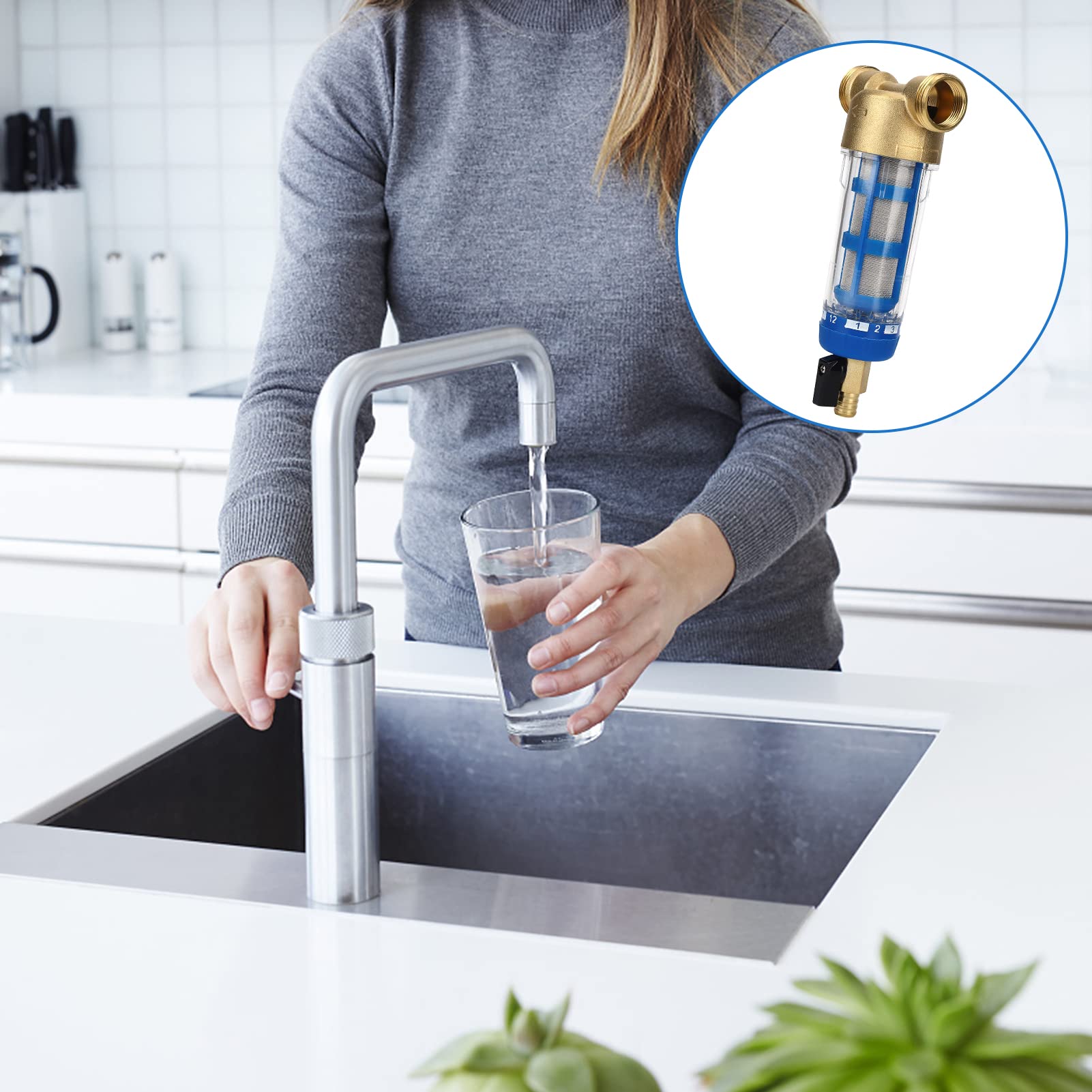 Filtro de Agua de Sedimentos Giratorio Reutilizable, Prefiltro Purificador G1 MNPT G3/4 FNPT