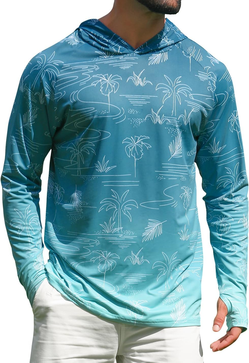 iCKER Men's UPF 50+ Sun Protection Hoodie Shirt Rash Guard Long Sleeve Shirt UV Fishing Outdoor Hiking Swimming Running