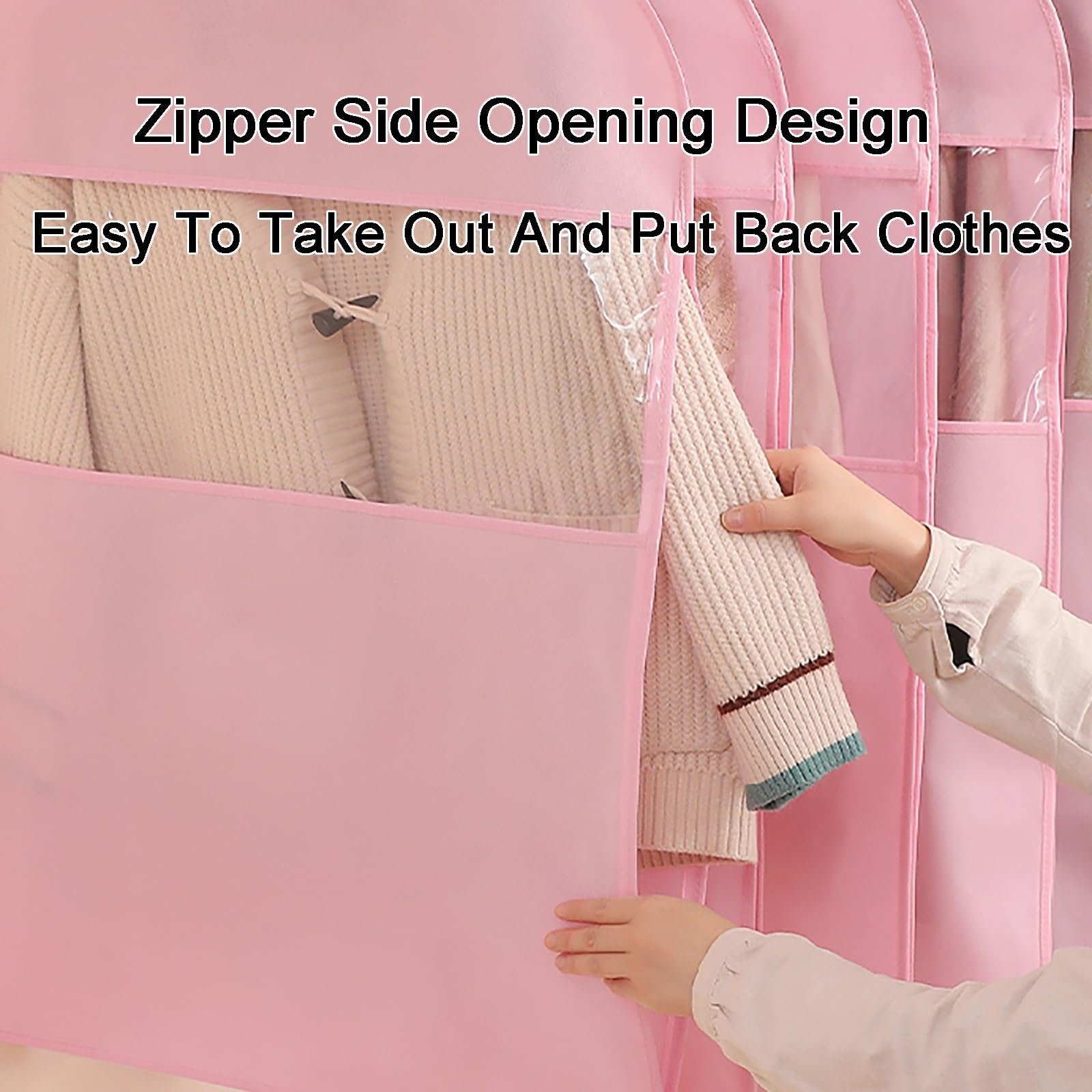 Funda Ropa para Colgar con Cremallera Lateral, Paquete de 4 Funda Abrigos con Ventana Transparente para Abrigos, Chaquetas, Camisas(60 * 130CM/24 * 51IN)