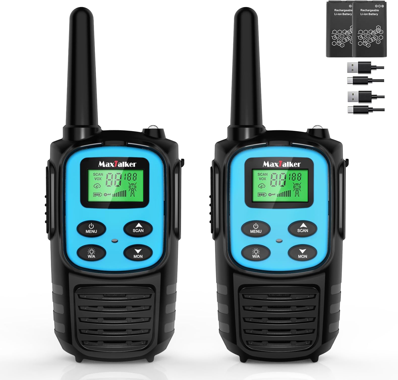 Walkie Talkies Long Range for Adult, MT10 Rechargeable Walkie Talkies FRS Two Way Radio, NOAA, 1200mAh Li-ion Battery USB-C Cable, LED Flashlight,VOX Walkie Talkie for Camping 2Pack (Blue)