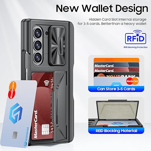 Miniatura 3 de Funda para Samsung Galaxy Z Fold 6 con tarjetero con bloqueo RFID y soporte para bolígrafo S y cubierta de cámara deslizante y protección de bisagra