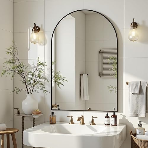 Miniatura 2 de Antok Espejo de baño arqueado, espejo de pared de 20 x 30 pulgadas, espejos de tocador para sobre el fregadero, espejos de baño con marco de