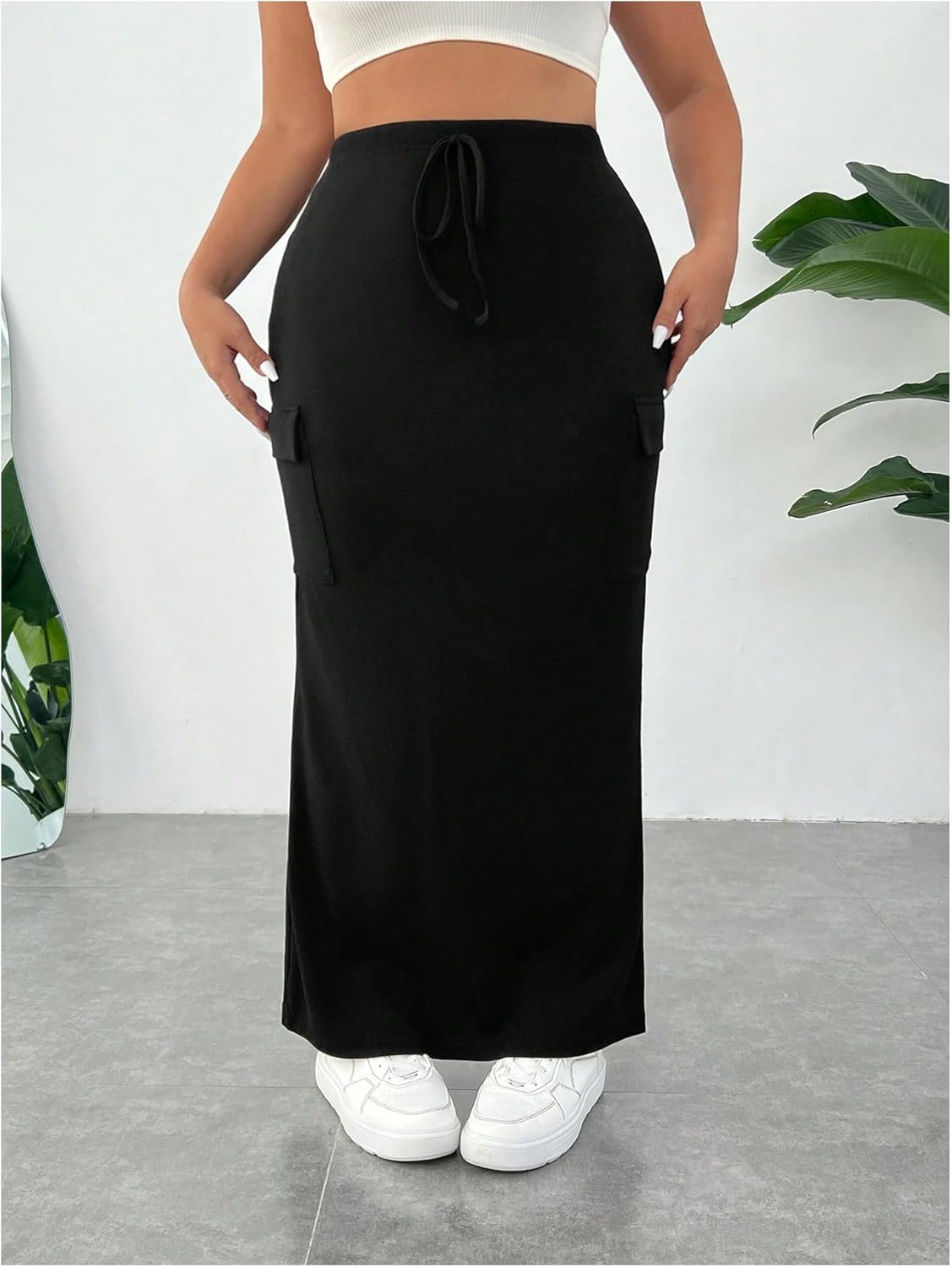 SOLY HUX Women's Plus Size Cargo Skirts Y2k Vintage Long Maxi Skirts with Pockets Streetwear - Image 5
