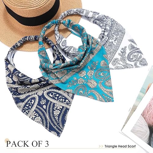 Miniatura 5 de Catery Pañuelo elástico floral para el cabello, diadema bohemia, turbante, diadema triangular, bandana vintage para el cabello, accesorios para el