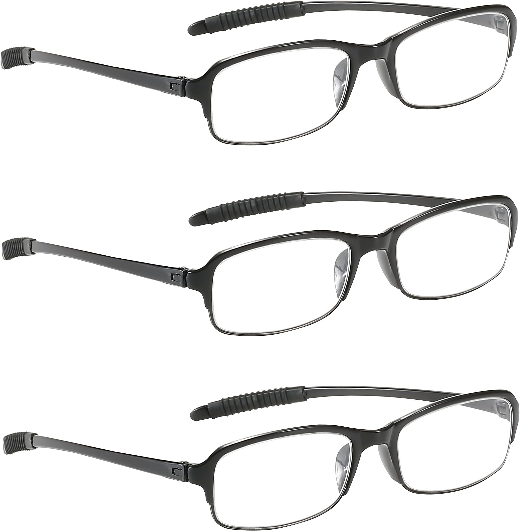 PROFLEX SpareSpecs Reading Glasses (value 3 pack) lightweight, impact resistant, scratch resistant, flexible, anti-slip, unisex (mens + womens) +1.0, +1.5, +2.0, +2.5, +3.0, +3.5, +4.0 (oval, black)