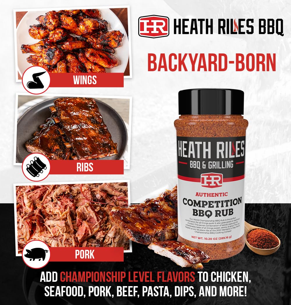 Heath Riles BBQ Rub - Competition Seasoning, Champion Pitmaster Recipe, Legendary BBQ Rubs For Smoking & Grilling, 80+ BBQ Championships, 2 lb./32 oz