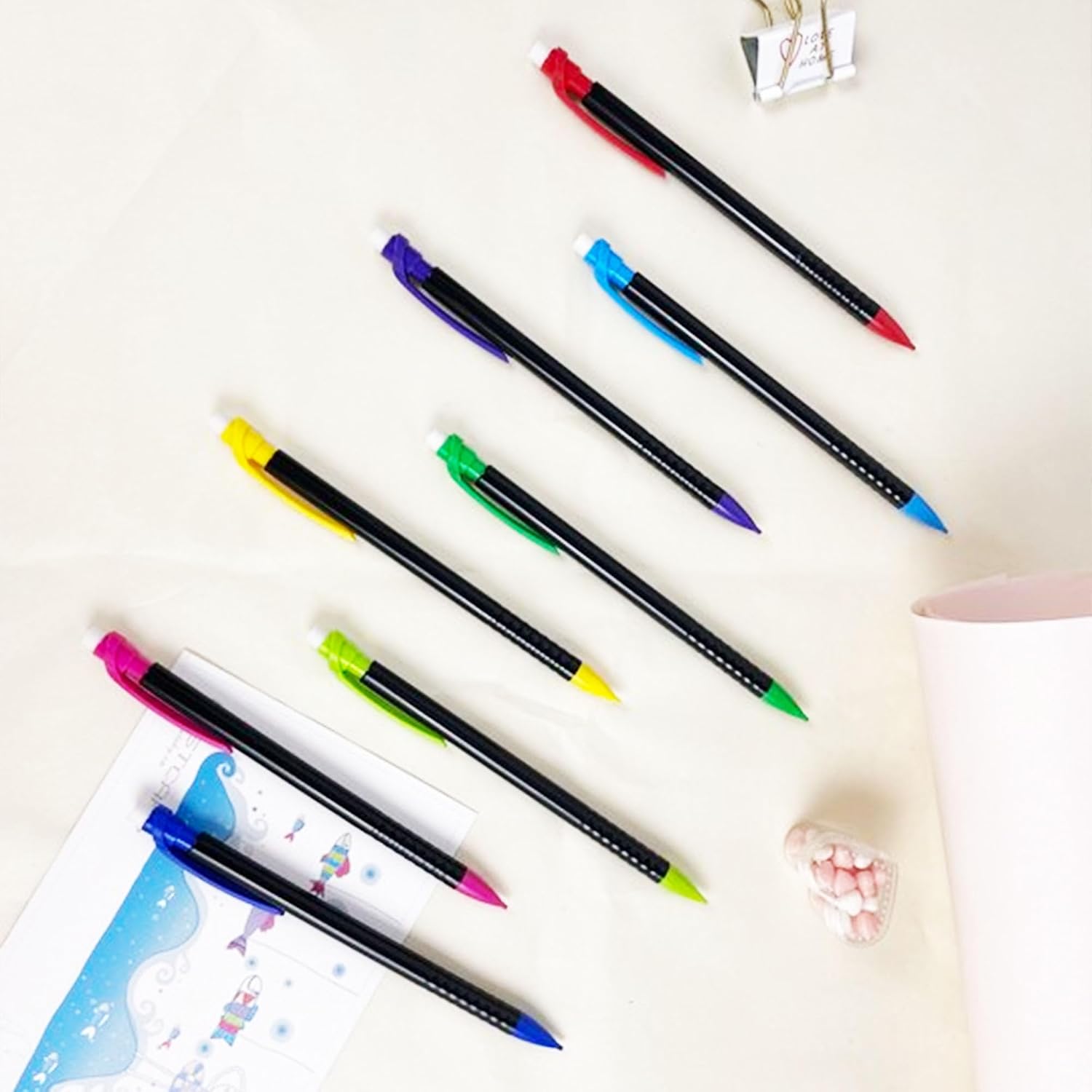 BAZIC US Flag Push A Point Pencil 8 Per Pack,Pink/Yellow/Blue