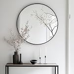Oruii Miroir rond, miroir rond noir 24 inch, Miroirs muraux en cercle Cadre en métal, Miroir circulaire pour mur, Salon, Salle de bains, Vanité, Entrée, Hallway.