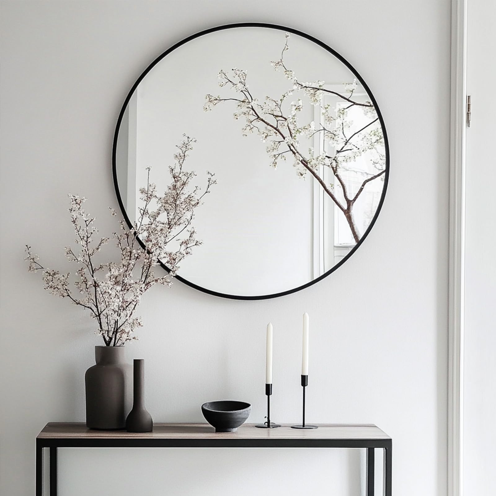 Oruii Round Mirror 30 inch, Black Round Mirror, Large Circle Mirror Metal Frame, Black Circle Mirrors for Wall, Bathroom, Living Room, Dining Room, Entryway.