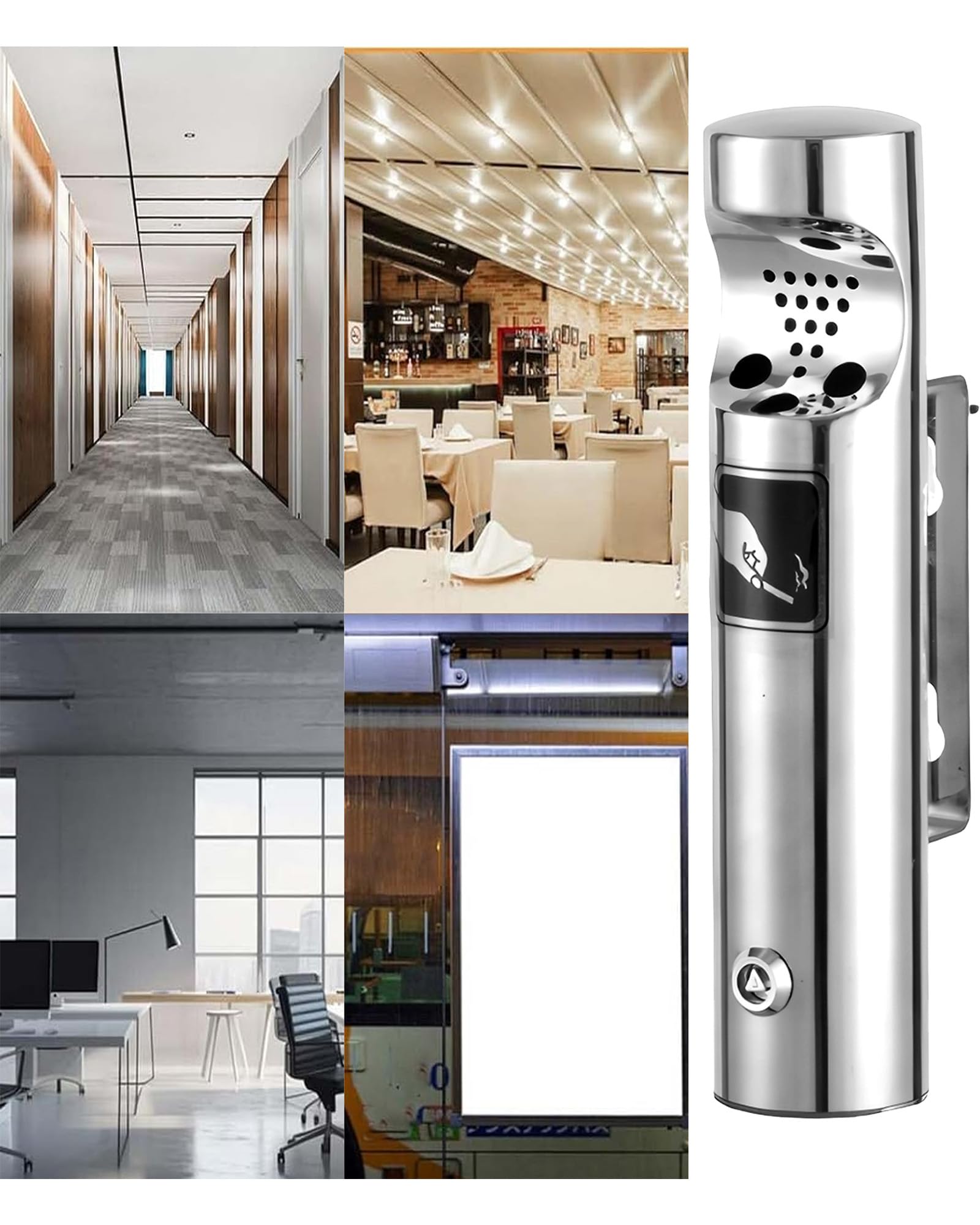 Posacenere da parete in acciaio inox per esterni: posacenere a parete esterno 30 x 6,3 cm per KTV Lobby Mall Hotel Ascensore ingresso