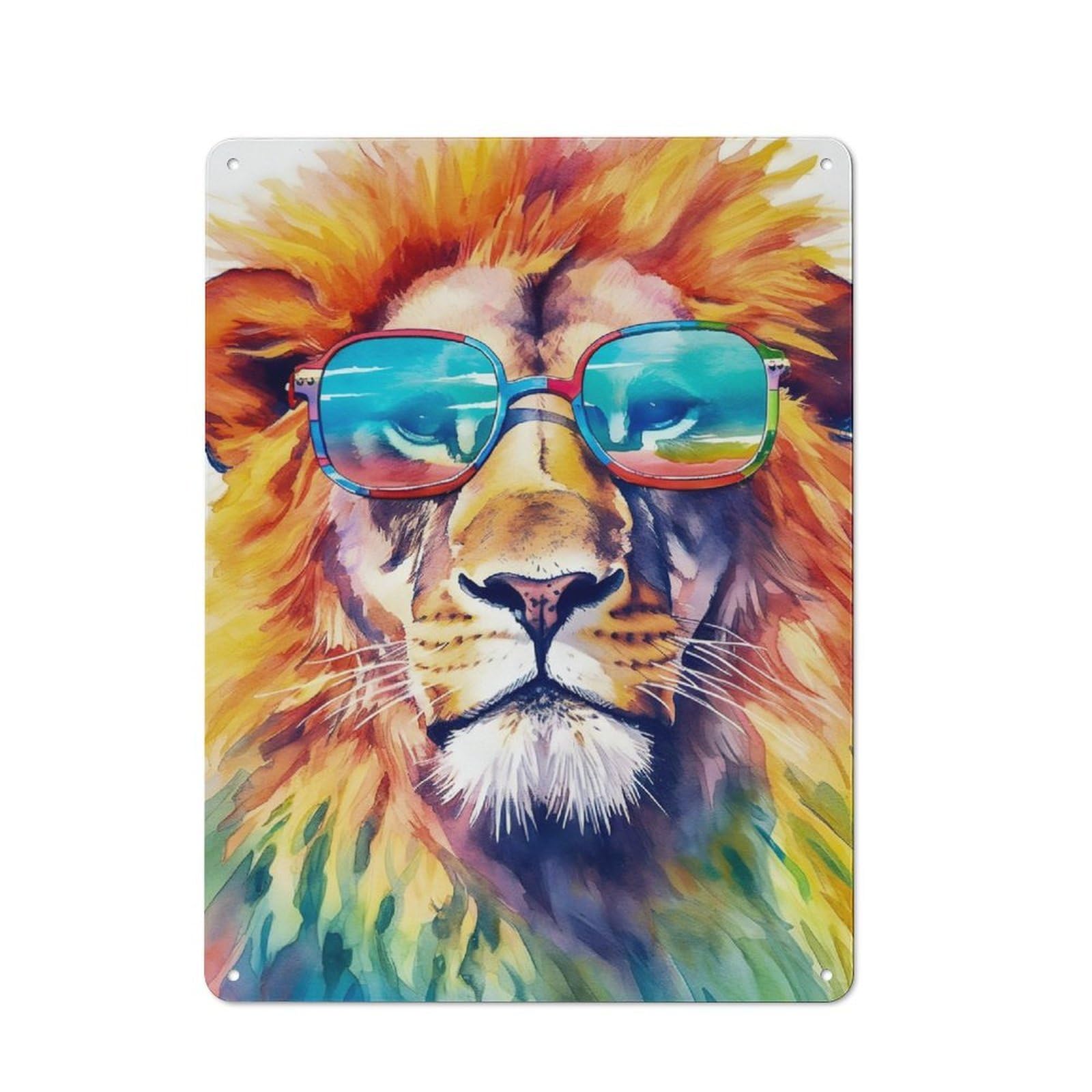 Junmoney Watercolors Lion 2 For Garden Room Or Summerhouse, Retro Metal Sign 40X30cm, For Metal Sign Collectors, For Vintage Wall Decor Fans