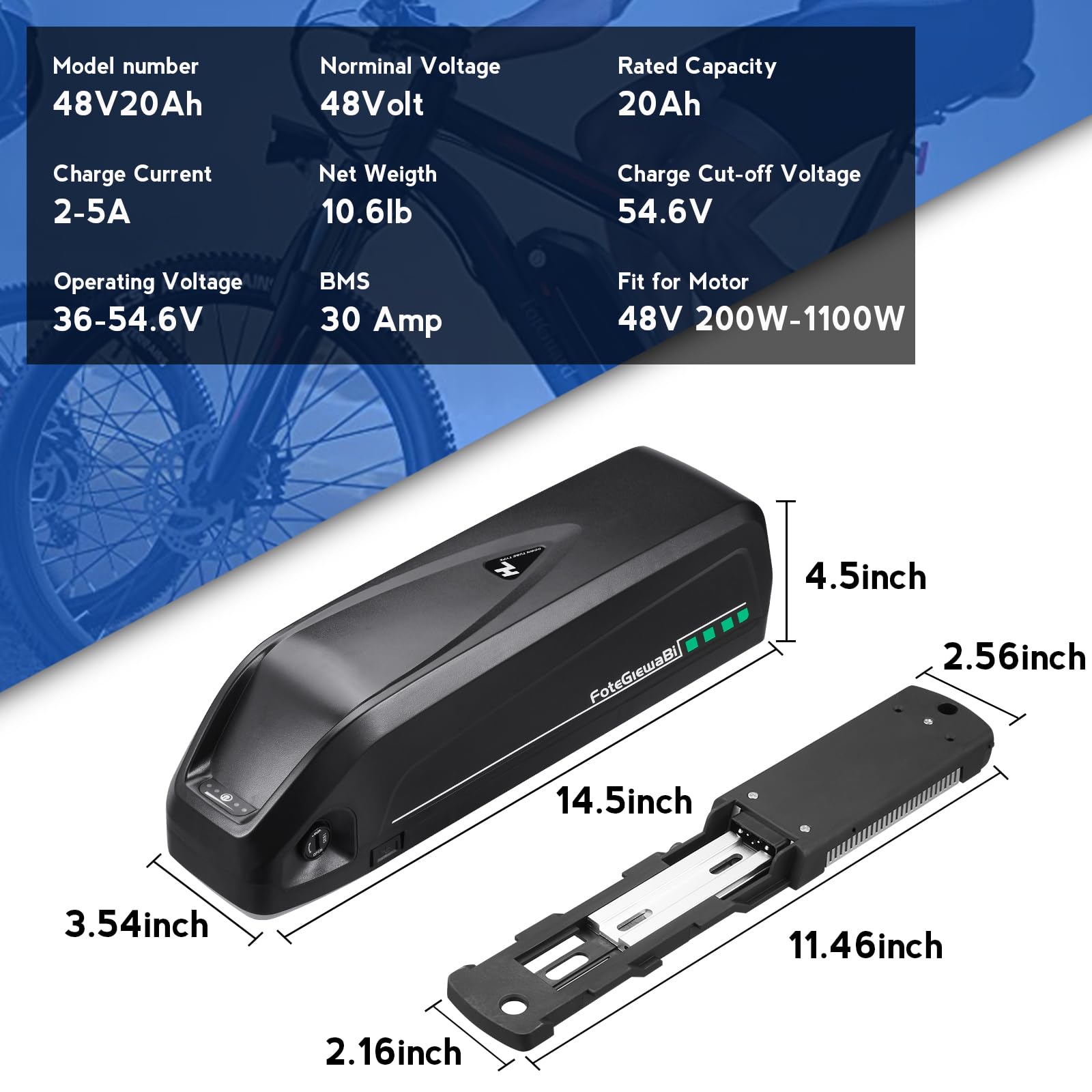 Amazon.com: FoteGlewaBi 48V Ebike Battery, 20AH Electric Bike