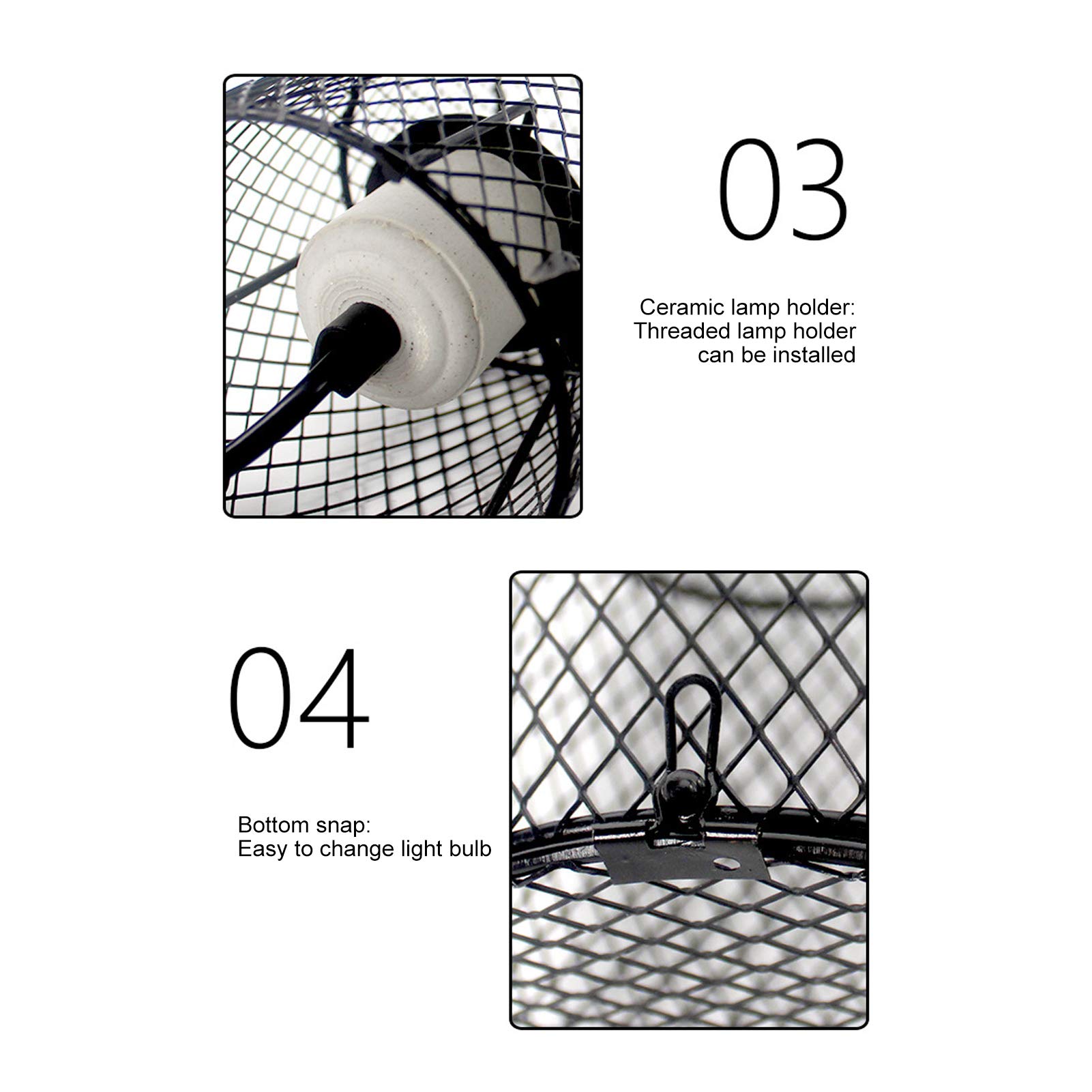 Rettile Paralume Antiscottatura e Set di Emettitori di Calore Rettile Portalampada Riscaldante in Ceramica per Animali Domestici Tartaruga Lucertola Serpente(Spina UE 220)
