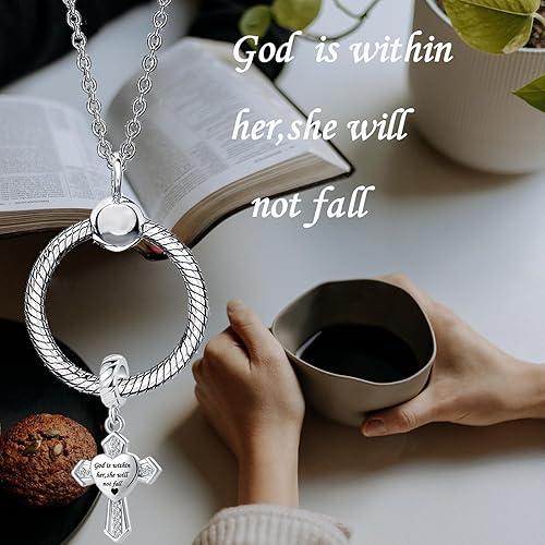 Miniatura 5 de QeenseKc Abalorio colgante religioso con dije de cruz con Dios, todas las cosas son posibles, se adapta a pulseras Pandora