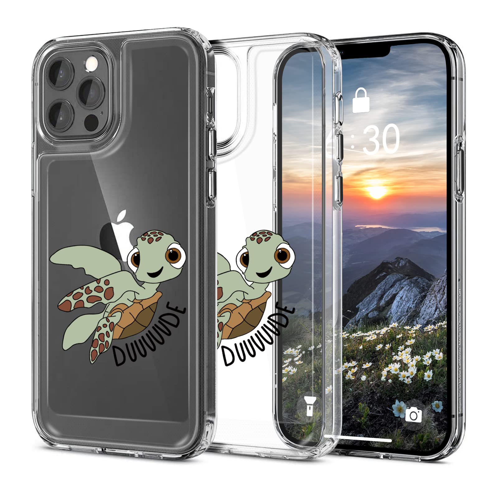 Case Compatible with iPhone 13 Pro Max 6.7-Inch Shockproof Phone Bumper Cover, Anti-Scratch Clear Back,Unique, Vogue, Lovely Happy Turtle Print Clear Phone Case for iPhone 13 Pro Max (HD Clear Case)